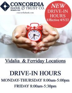 Concordia Bank & Trust Co. Concordia Bank drive-in hours